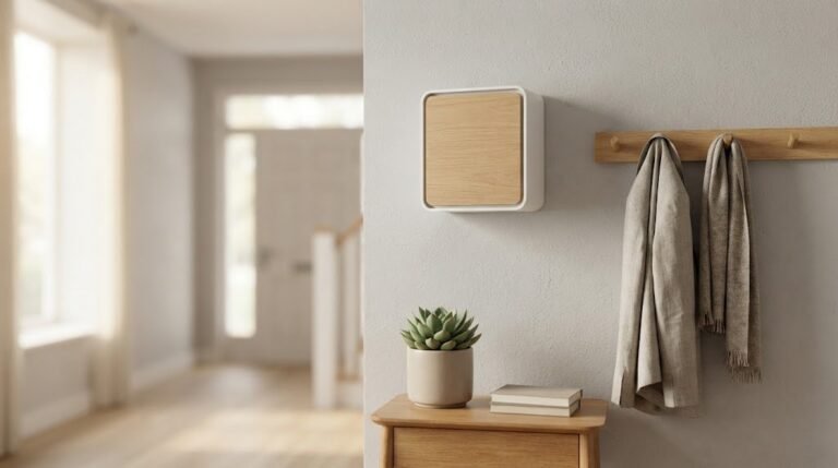 Modern doorbell chime mounted on a hallway wall