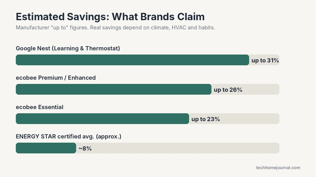 Smart thermostat energy savings claims 2026 for Google Nest, ecobee and ENERGY STAR certified models