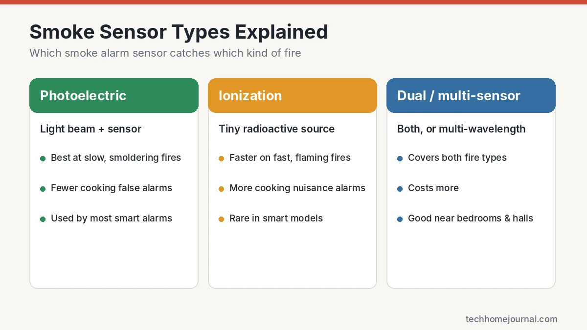 Smoke alarm sensor types explained: photoelectric, ionization and dual sensor smoke detectors compared